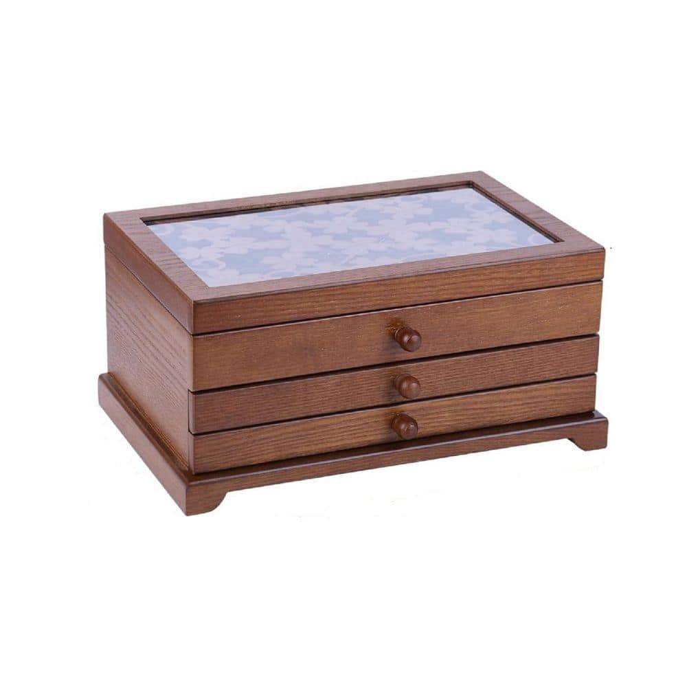 Brown Rectangular Wood Jewelry Box with Four Leaf Clover Patterns ...