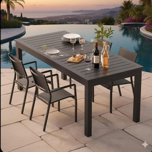 Outdoor Gray Extendable Aluminum Dining Table BFDATENUM907 - The