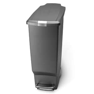 40L Slim Step Kitchen Trash Can, Grey Plastic with Soft-Close Locking Lid