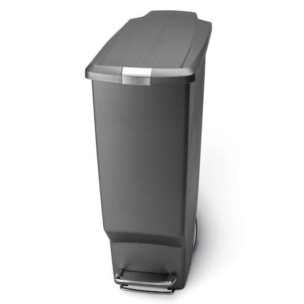 simplehuman 40L Slim Step Kitchen Trash Can, Grey Plastic with Soft-Close Locking Lid