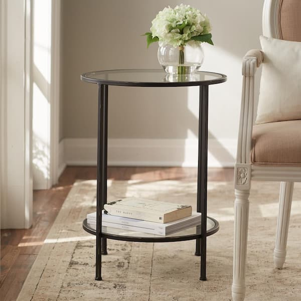 Home Decorators Collection Bella Round Antique Bronze Metal and Glass Side Accent Table (18 in. W x 24 in. H)
