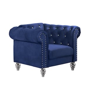 New Classic Furniture Emma Royal Blue Polyester Armchair with Crystal Tufted Back