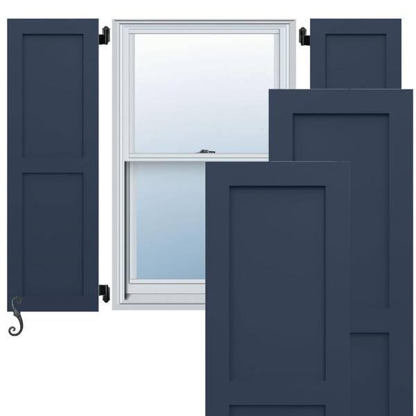 Ekena Millwork EnduraCore Two Equal Flat Panel 12 in. W x 33 in. H Raised Panel Composite Shutters Pair in Starless Night Blue