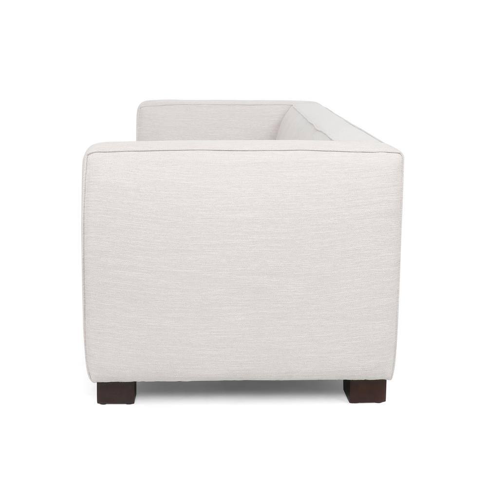 Beige and Dark Walnut Fabric Loveseat with Square Arms