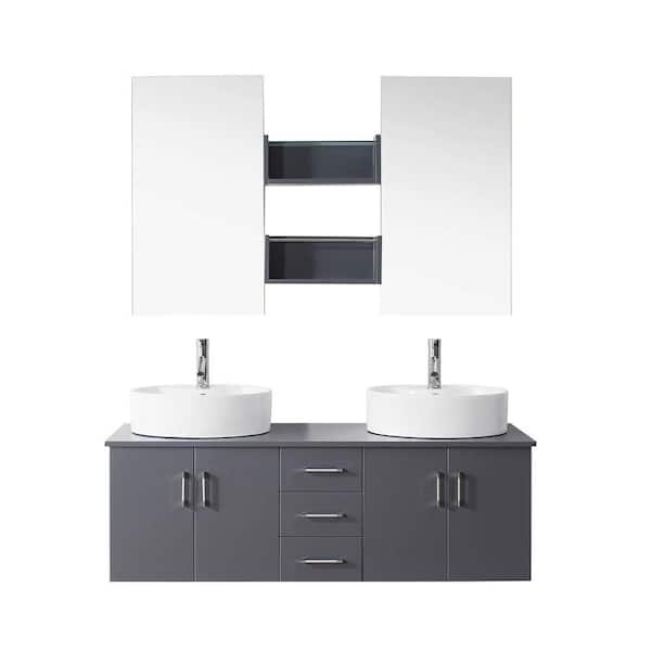 Virtu USA Enya 60 in. W Bath Vanity in Gray with Vanity Top in Gray with Round Basin and Mirror and Faucet