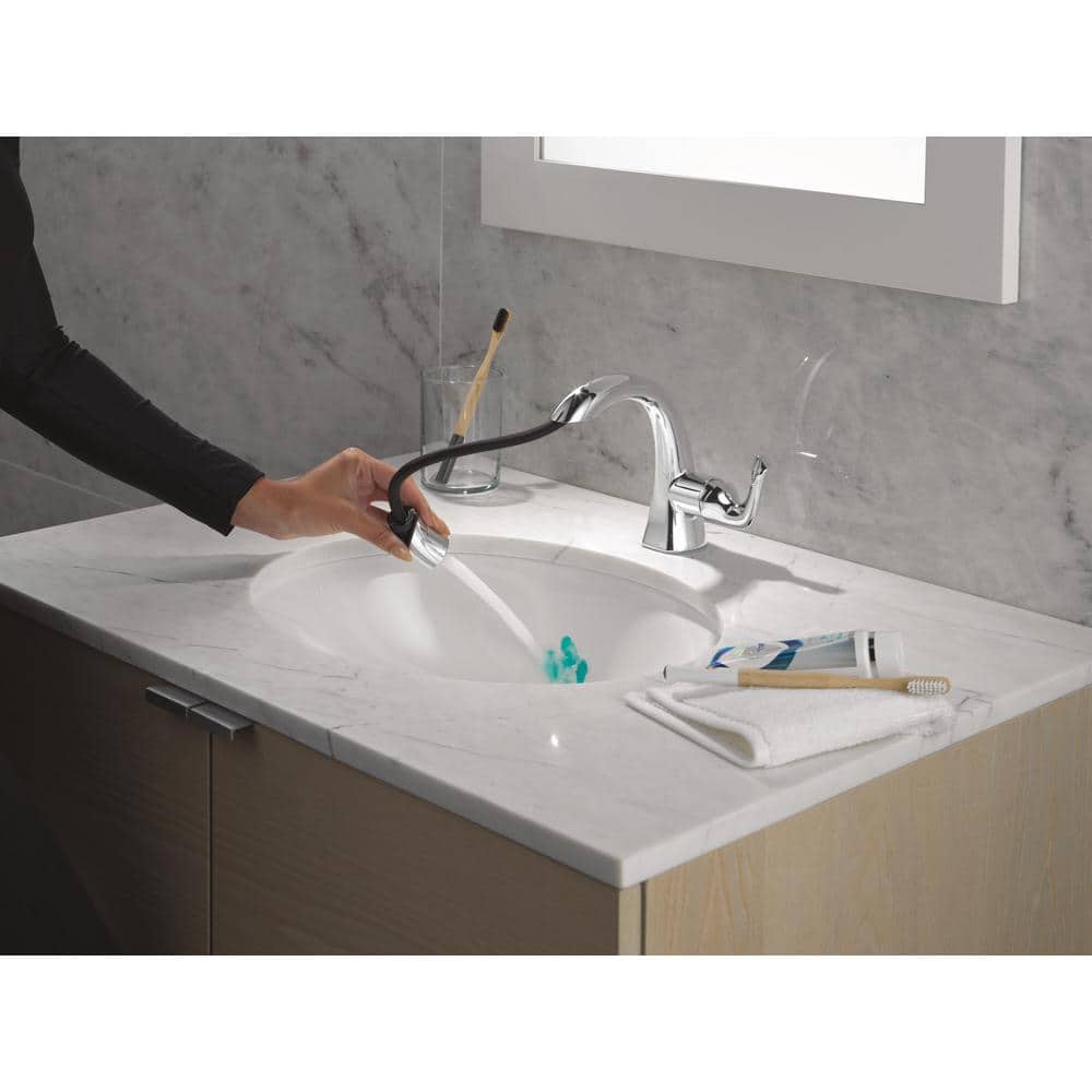 Chrome Single Handle Pull-Down Bathroom Faucet with Brass Handle