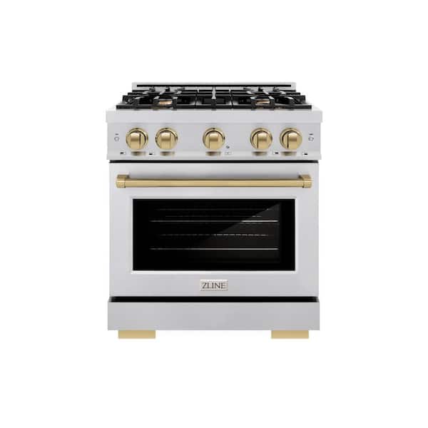 Select 30 in. 4-Burner Gas Range with Gas Convection Oven in Stainless Steel and Champagne Bronze
