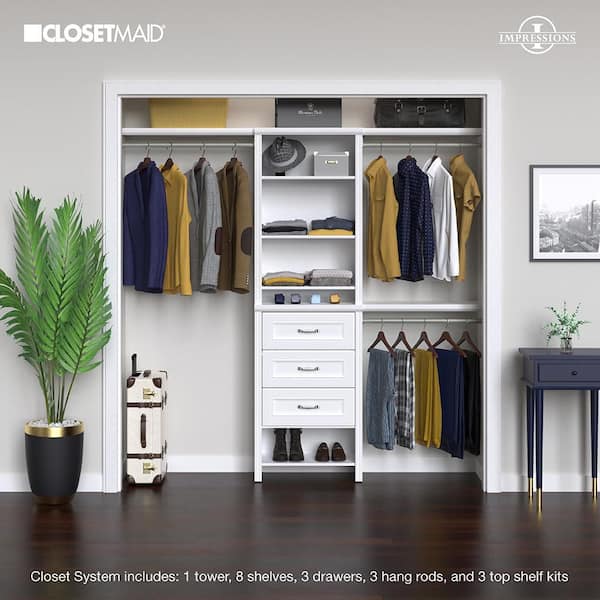 ClosetMaid - Impressions Basic Plus 60 in. W - 120 in. W White Wood Closet System