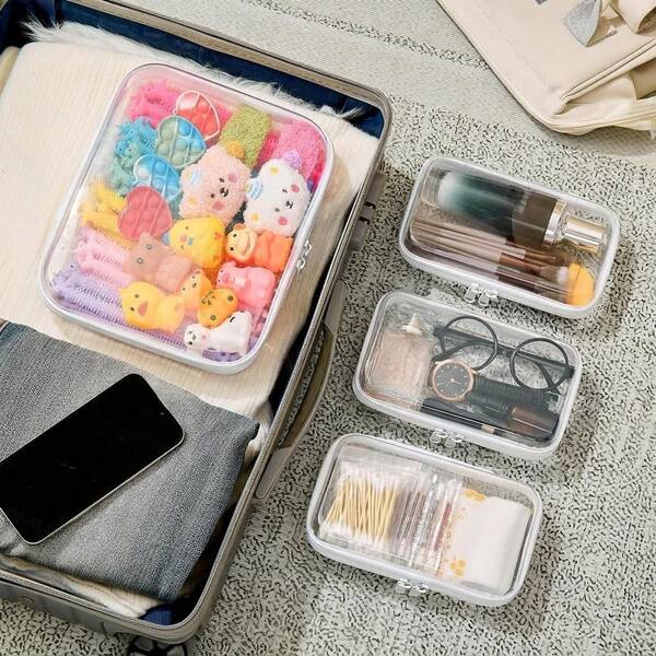Anqtovp Clear Cosmetic/Toiletry Bag 4 Pieces Hard Shell Zipper