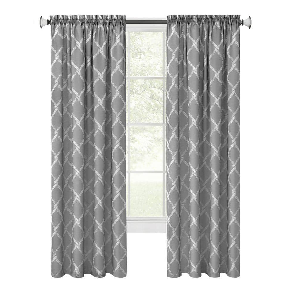 Gray Polyester Light Filtering Rod Pocket Curtain Panel, 52 x 63