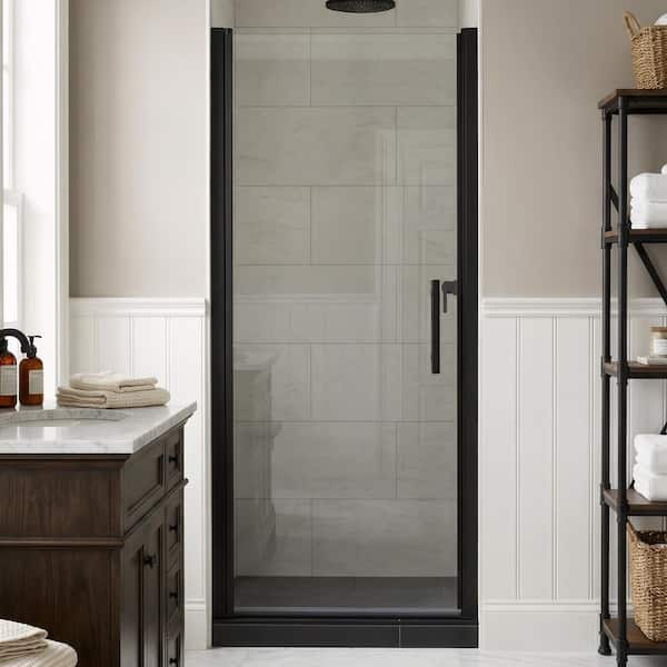 32-33.5 in. W x 75 in. H Pivot Swing Semi-Frameless Shower Door in Matte Black Finish with 1/4 in. (6mm) Tempered Glass