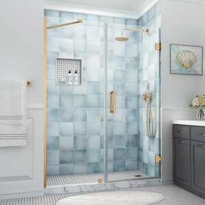 Belmore XL 59.25 - 60.25 in. W x 80 in. H Frameless Hinged Shower Door with Clear StarCast Glass in Brushed Gold