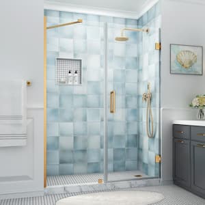 Belmore XL 61.25 - 62.25 in. W x 80 in. H Frameless Hinged Shower Door with Clear StarCast Glass in Brushed Gold