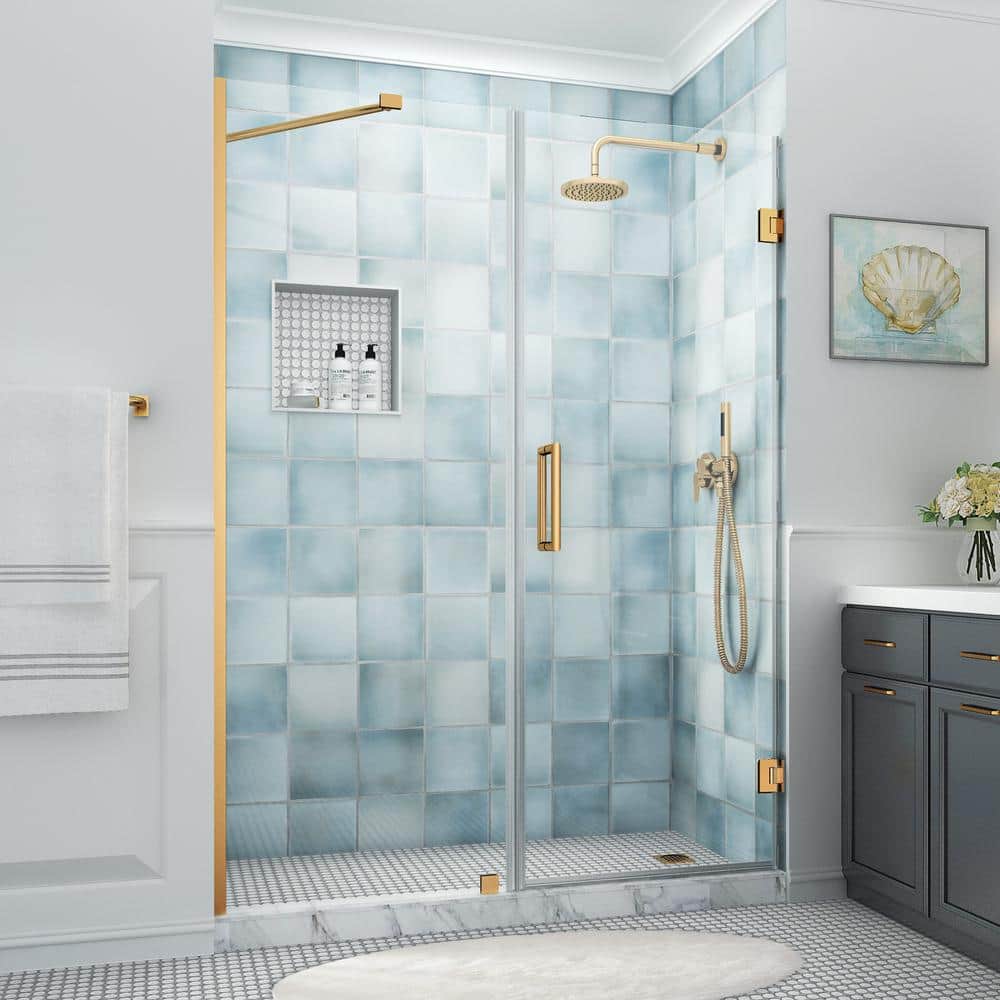 Belmore XL 67.25 - 68.25 in. W x 80 in. H Frameless Hinged Shower Door with Clear StarCast Glass in Brushed Gold price history on PriceWatchPro