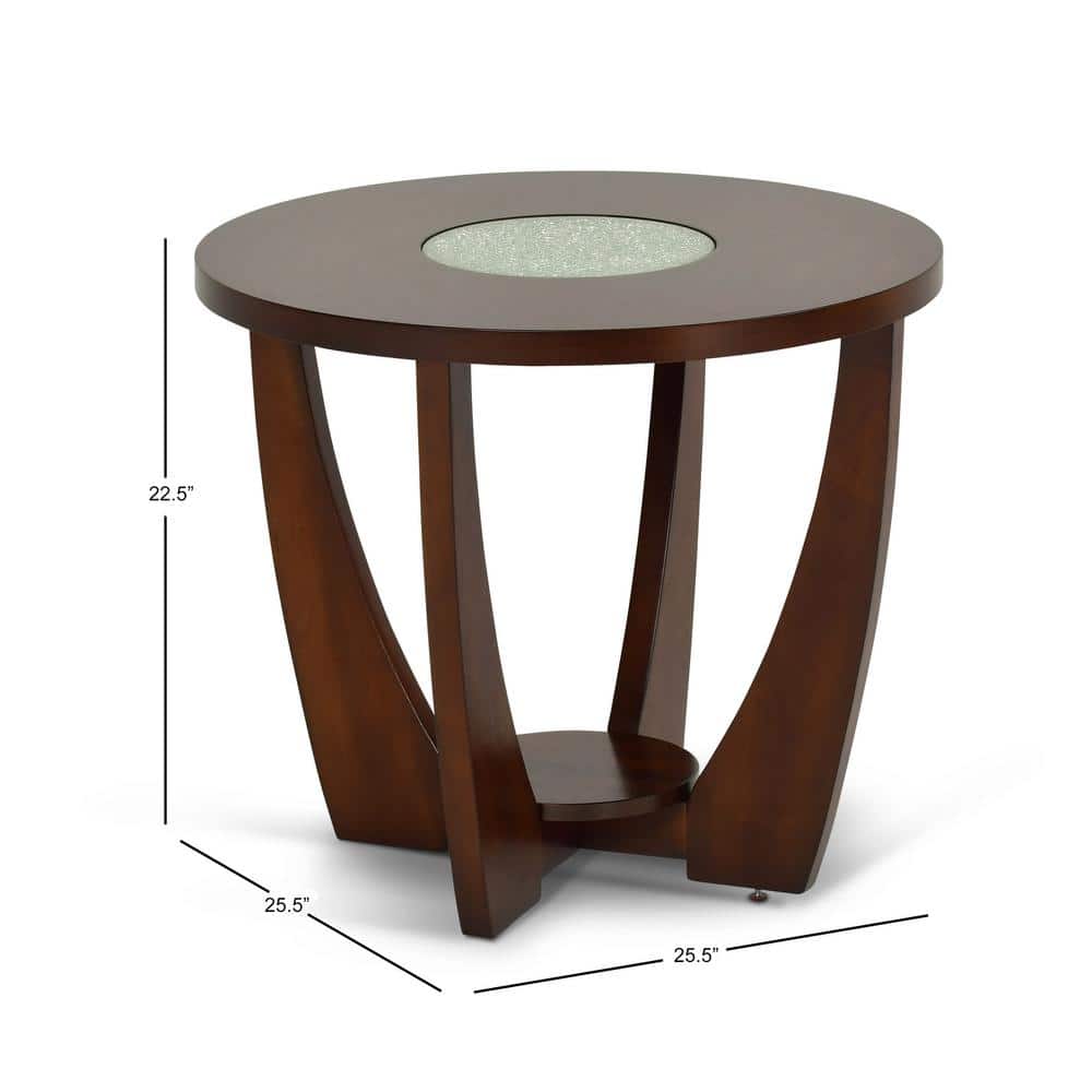 26'' Modern Cherry Wood Round End Table with Glass Inlay