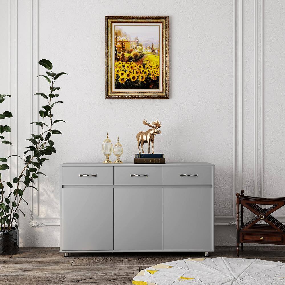 Gray Wood 52.56 in. Sideboard with 3 Drawers and 3 Doors