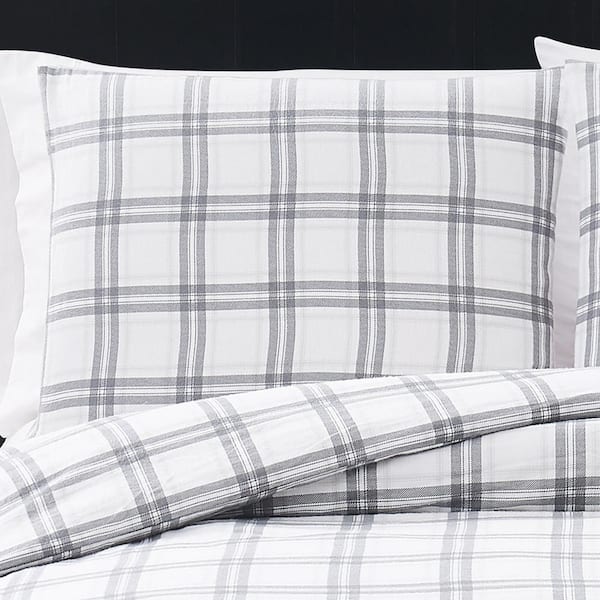 London Fog 3-Piece White and Grey Plaid Cotton Flannel King