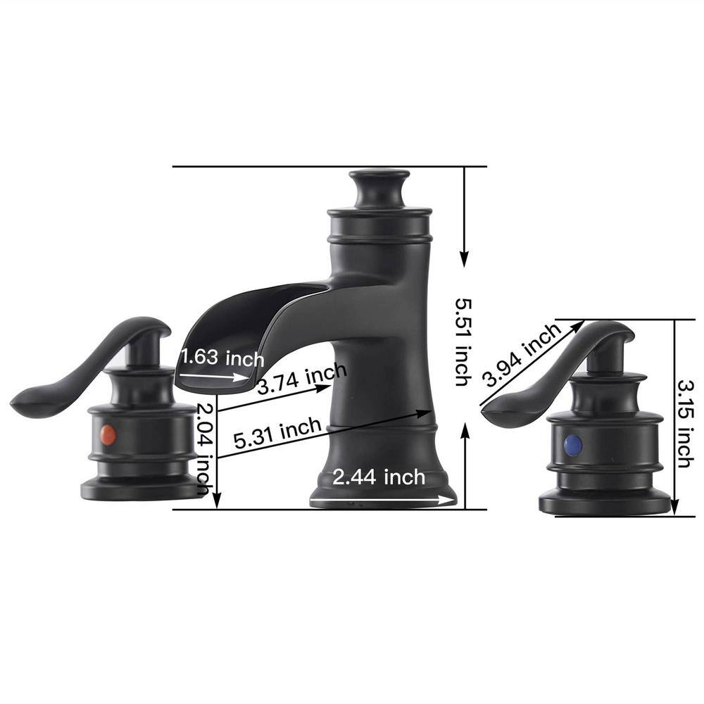 Matte Black Brass 8-Inch Widespread Bathroom Faucet with Drain Kit