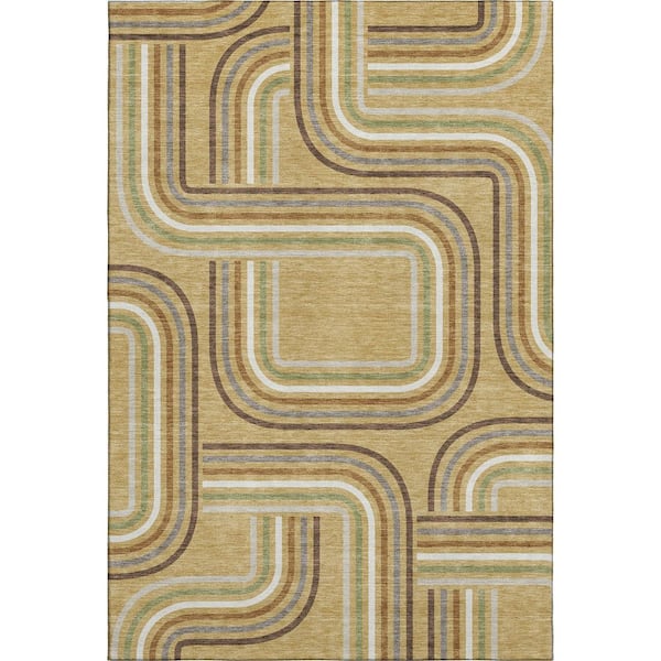 Mayfield Premium Machine Washable Abstract AMF2535 Gold 5 ft. x 7 ft. 6 in. Area Rug