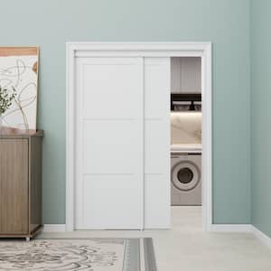 60 in. x 80 in. Paneled 3-Lite White Primed MDF Muti-Design Sliding Door with Hardware