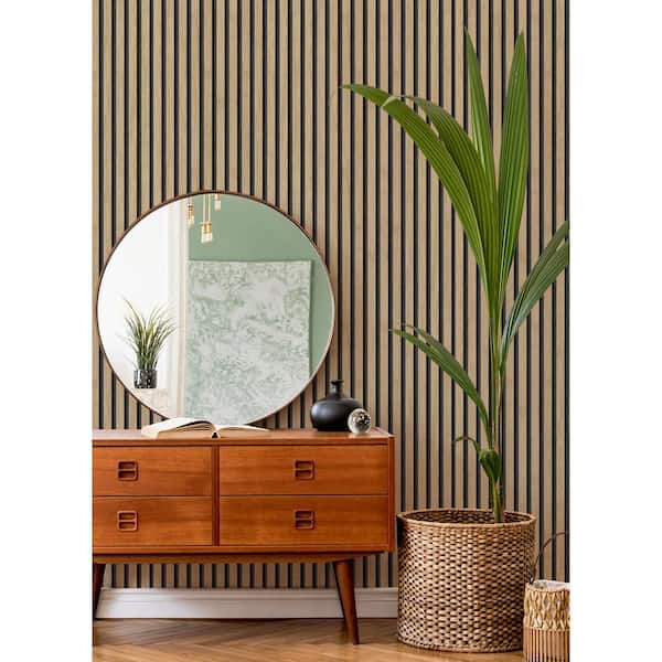 Oak Brown Slat Wood Look Vinyl Peel and Stick Wallpaper Roll