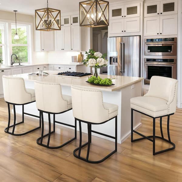 Ivory leather counter height stools hotsell