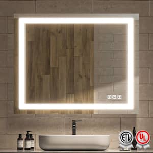 Super Bright 40 in. W x 32 in. H Rectangular Frameless Anti-Fog LED Wall Bathroom Vanity Mirror with Front Light