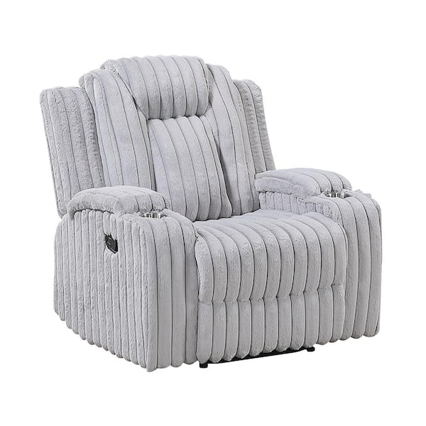 Lazzara Phoebe Light Gray Corduroy Manual Recliner with Cup