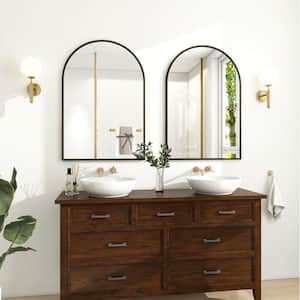 24 in. W x 35.8 in. H Arched Black Modern Aluminum Alloy Framed Wall Mirror