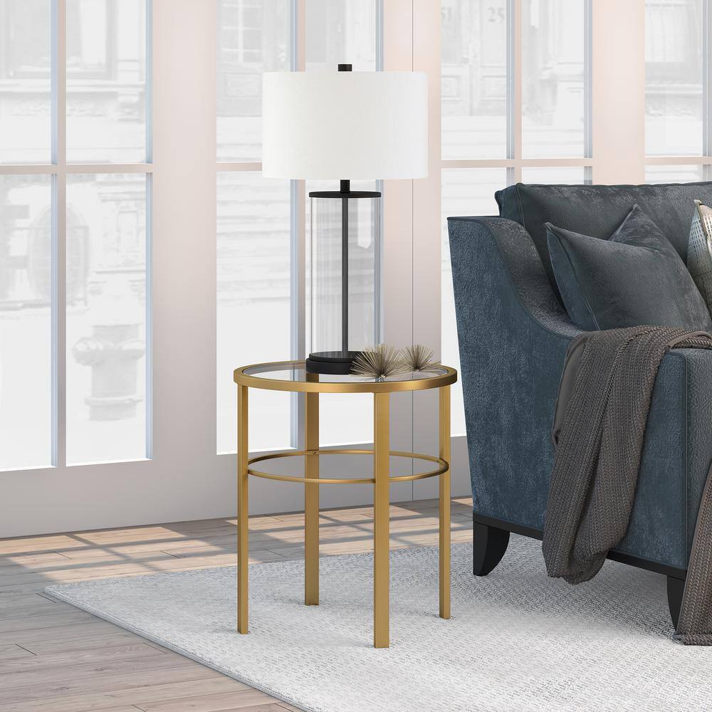 Gaia 20" Round Gold Metal and Glass Accent Table