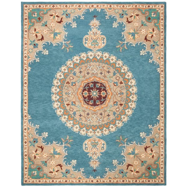 Heritage 8 ft. x 10 ft. Blue/Beige Border Medallion Area Rug