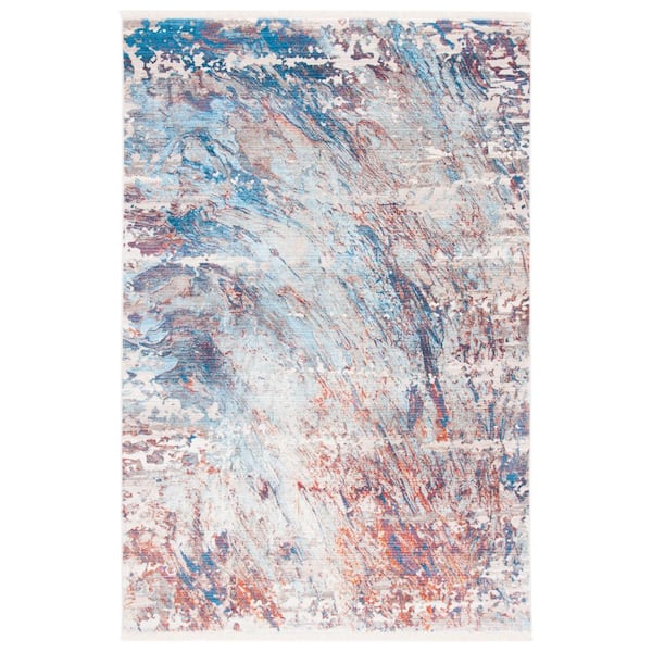 Vintage Persian 3 ft. x 4 ft. Blue/Rust Distressed Marble Area Rug