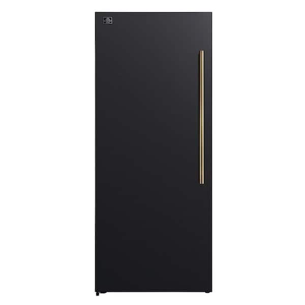 Maderno 28-Inch Convertible Upright Freezer/Refrigerator in Black with Antique Brass Handle, Left Swing