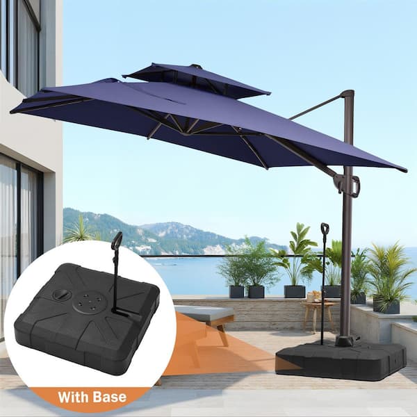 costway 10 patio outdoor sunshade hanging umbrella base stand Costway 10 ft. Market Hanging Sun Shade Offset Outdoor Patio Umbrella with  Cross Base in Beige GHM0019