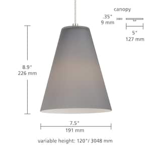 Mati 7.5 in. W x 8.9 in. H 1-Light Smoked Matte Gray Etched Glass Shade Modern Cone Pendant with Satin Nickel Canopy