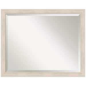 Hardwood Whitewash Narrow 31 in. W x 25 in. H Wood Framed Beveled Wall Mirror in White