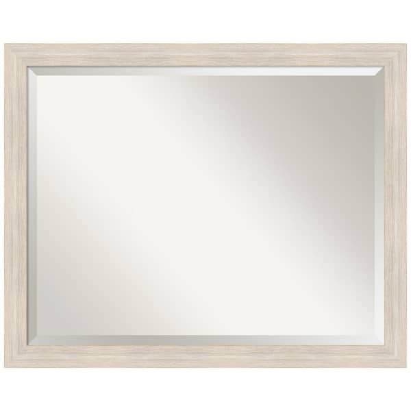 Amanti Art Hardwood Whitewash Narrow 31 in. W x 25 in. H Wood Framed Beveled Wall Mirror in White