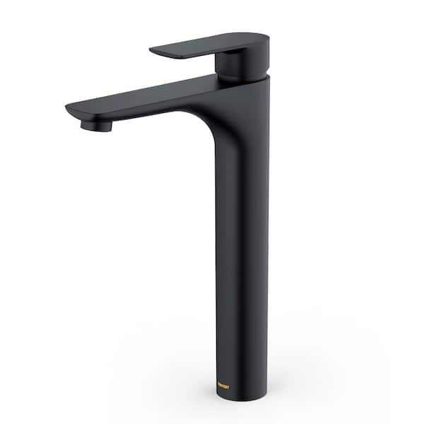 Karran Kayes Single Handle Single Hole Vessel Bathroom Faucet with Matching Pop-Up Drain in Matte Black