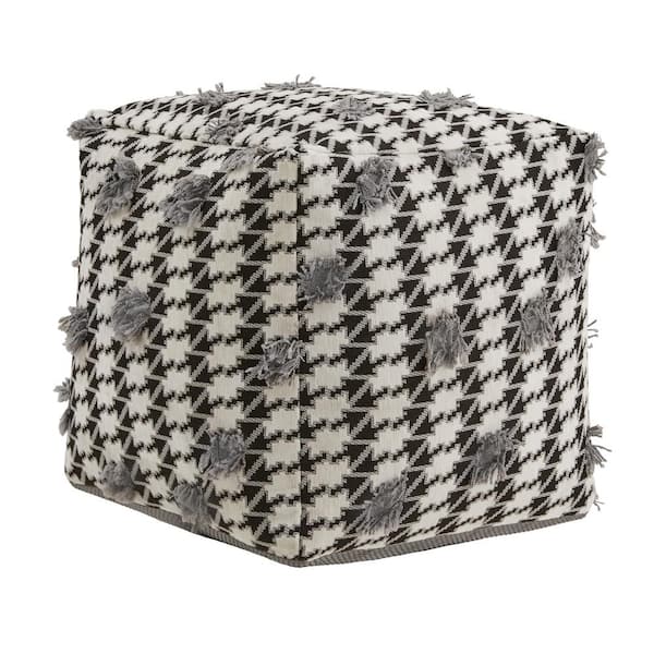 HomeSullivan Black and White Houndstooth Fabric Upholstered Square Pouf Ottoman 40970 PFA5 The Home Depot