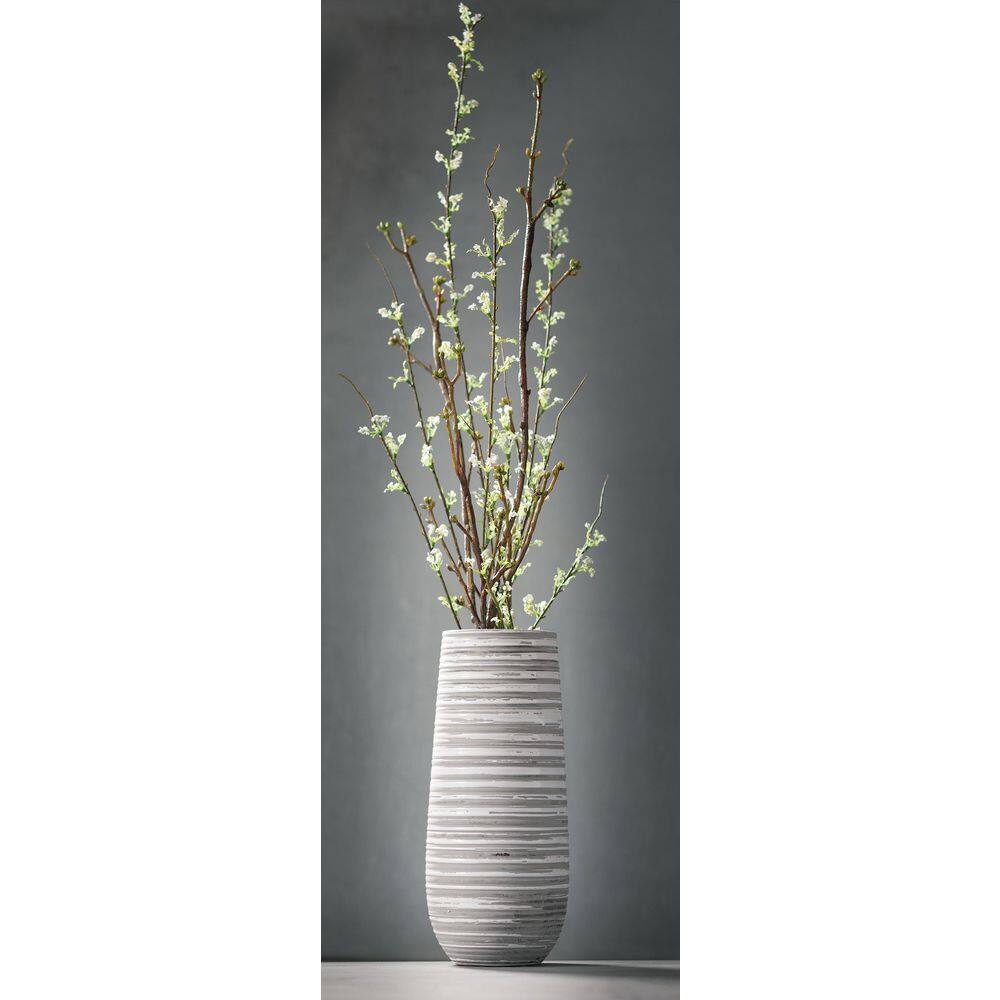 Gray and White Striped Ceramic Decorative Vase 12"