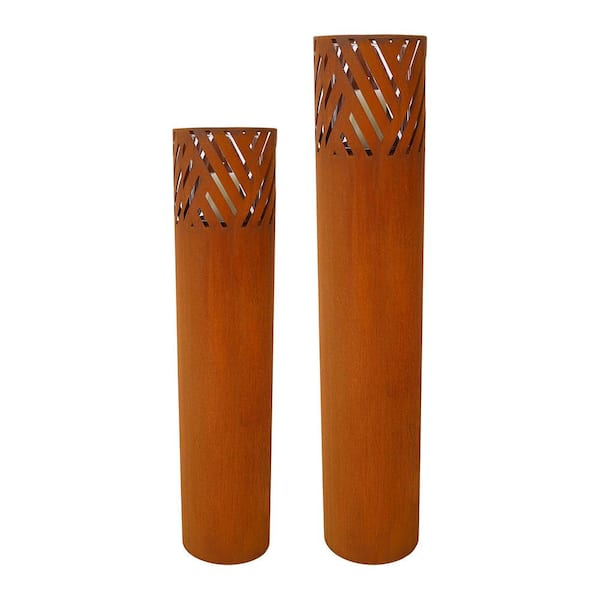 Rust Decorative Lantern Column for Garden in Industrial Design Outdoor and Indoor Lantern, Candles Included (2-Set)