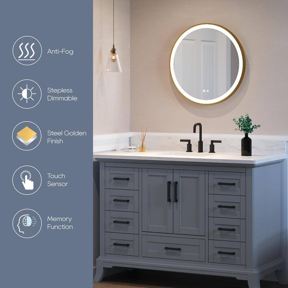 Modern Round Gold LED Bathroom Vanity Mirror