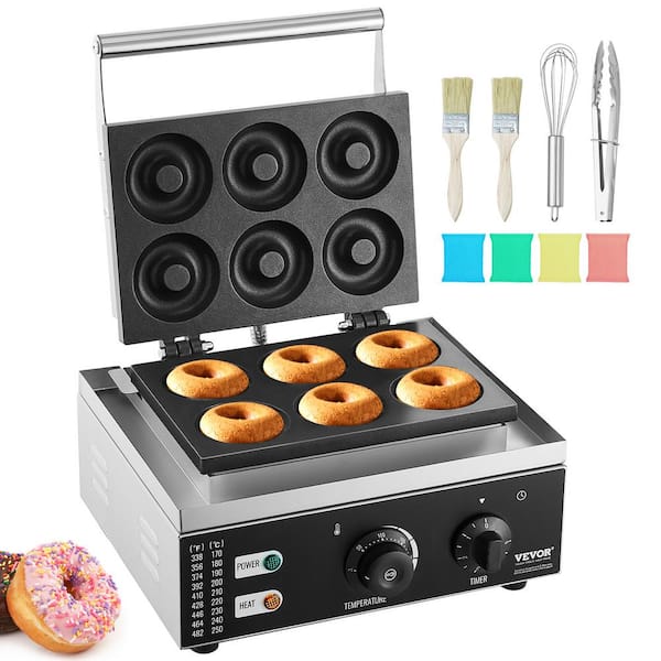 VEVOR Electric Donut Maker 1550-Watt Doughnut Machine with Non-stick Surface 6 Holes Double-Sided Heating Waffle Machine Makes