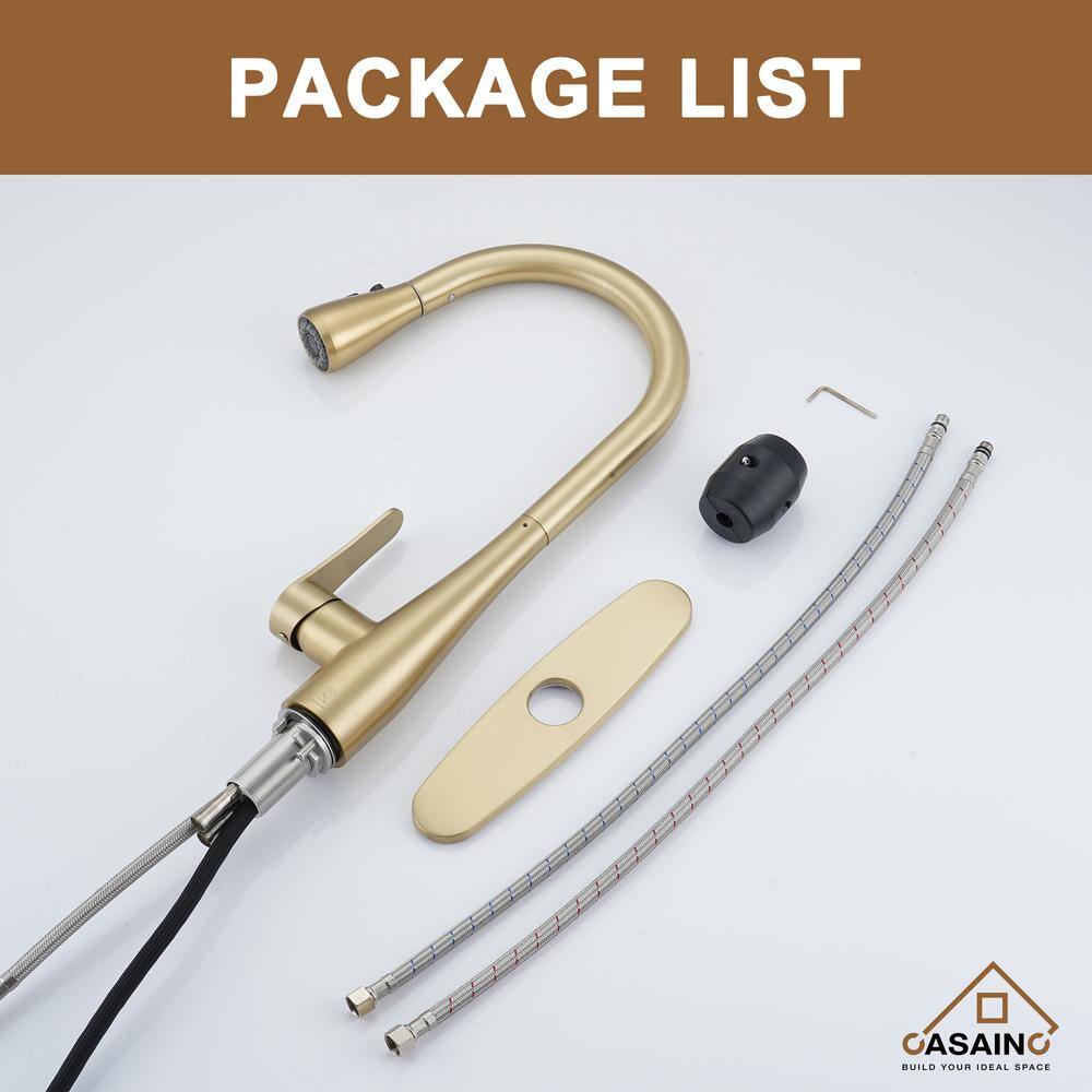 Brushed Gold Stainless Steel Pull-Out Spray Kitchen Faucet