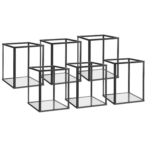 Set of 6 Black Glass Hurricane Candle Holders for Wedding Party Christmas Home Decor