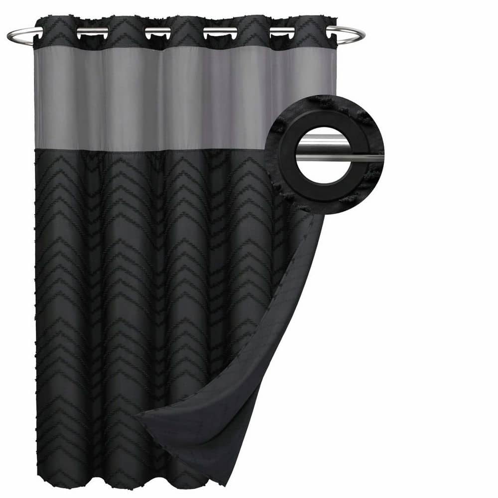 71 in. W x 74 in. L Fabric Shower Curtain with Snap In Waterproof Liner and Built-In Rings in Black price history on PriceWatchPro
