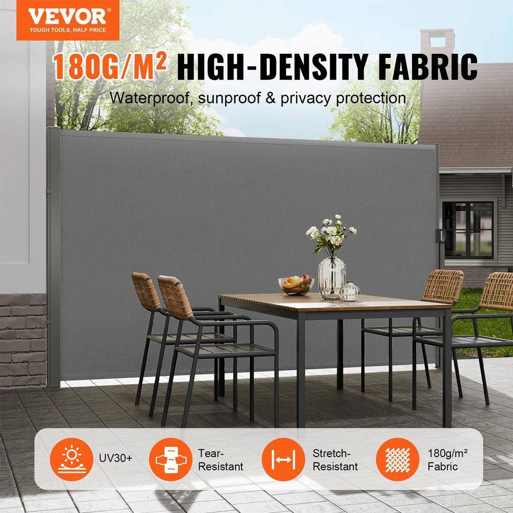 Gray Aluminum Retractable Side Awning for Patio Privacy