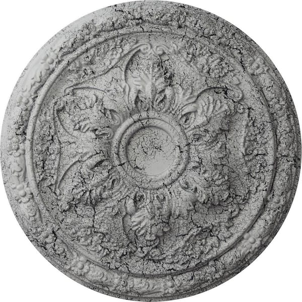 Ekena Millwork 20 in. x 1-5/8 in. Baile Urethane Ceiling Medallion (Fits Canopies upto 3-1/4 in.), Ultra Pure White Crackle