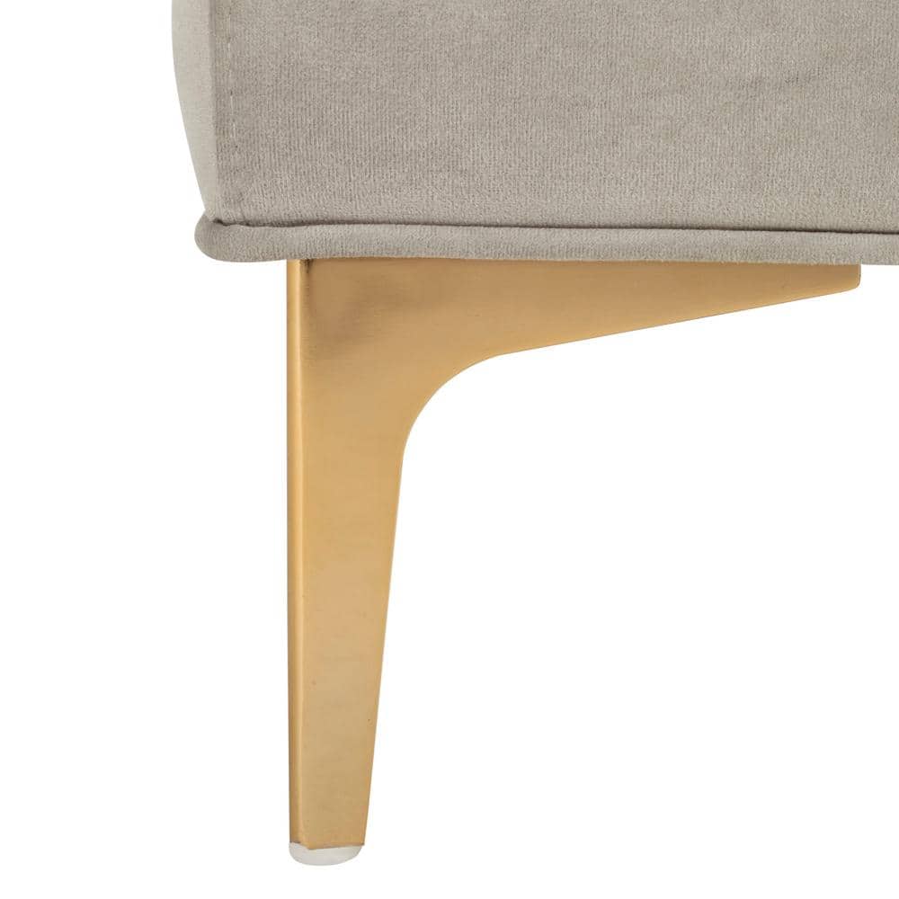 Luxurious Grey Velvet and Brass Tufted 54" Bench