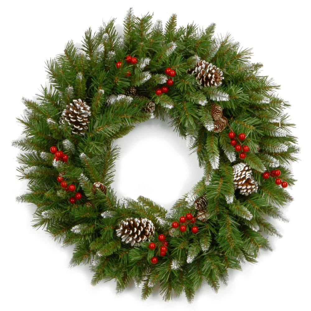 National Tree Company 24" Crestwood Spruce Wreath with Silver Bristle Cones,... 